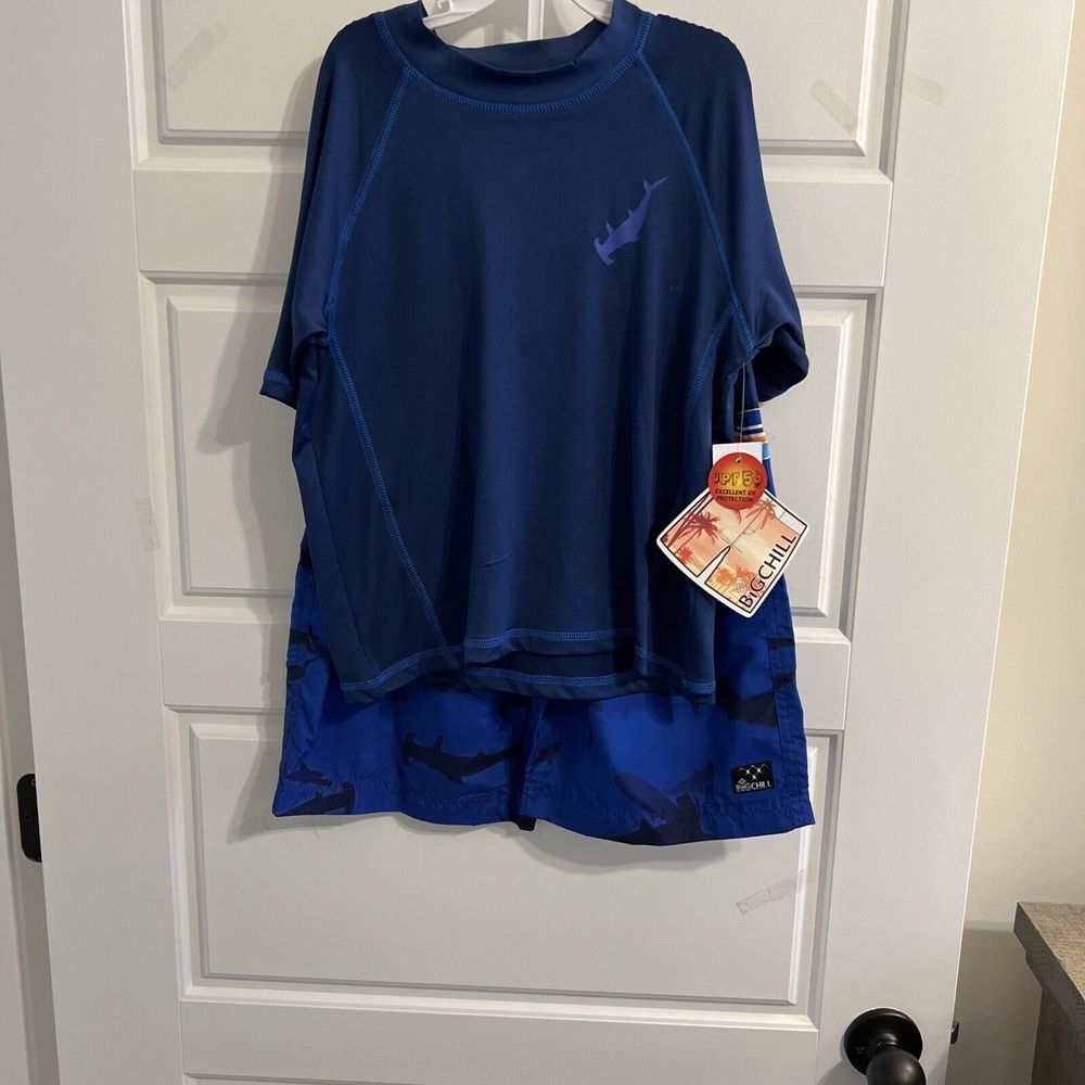 Big Chill Boys'- UPF 50+ Short Sleeve‎ Swim Shirt and Bathing Suit 10/12